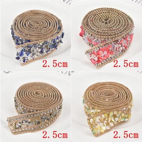 50cm/100cm Hotfix Rhinestone Trim Colorful Beaded Tape 2.5cm Width Wedding Dress Belt Decoration Banding Diy Accessories Ribbon