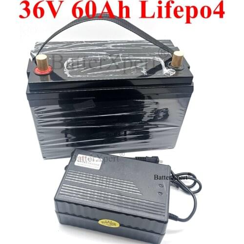 Waterproof 36V 60AH Lifepo4 Battery with BMS for 3000w 1500W Scooter Bike Tricycle Solar Backup Power Golf Cart +10A Charger