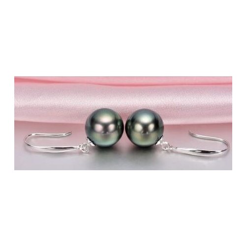 Free shipping luxury Noble jewelry charming luster AAA10-11mm Tahitian round pearl earring 925silver
