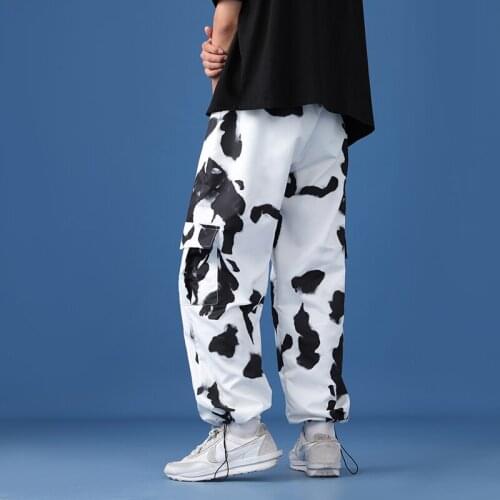 Summer Thin Section Tie-Dye Casual Mens Pants Loose Multi-Pocket Overalls Youth Cows Color Fashion Micro-Elasticity Trousers