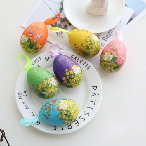 6 Pcs/Set Colorful Easter Eggs Colorful Bunny Hen Pattern Hanging Ornament Easter Decoration For Home Random Color