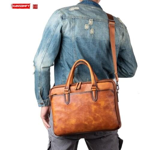Business Leather Men briefcase Handbags large capacity 14 inch laptop bag portable shoulder messenger travel bags 2021 NEW
