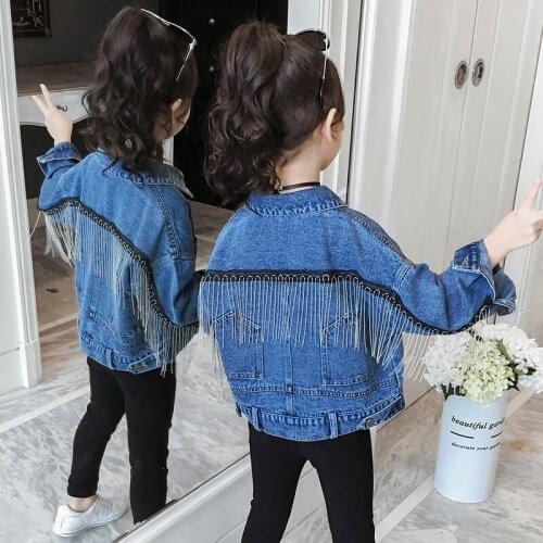 2021 Spring Autumn Tassel Denim Jackets for Girls Toddler Kid Baby Girl Clothes Long Sleeve Cute Fashion Coat Casual Outwear W80