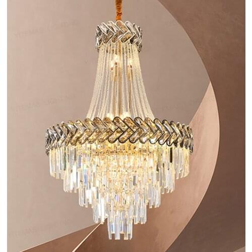 Duplex floor chandelier living room lights simple villa headlights post-modern light luxury crystal staircase long chandelier