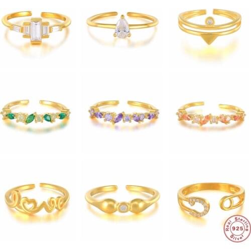 Aide 925 Sterling Silver 2021 Trend Colorful Zircon Opening Rings For Women Dainty Slim Adjustable Resizable Rings Party Jewelry