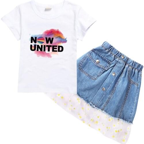 Z&Y Girls Clothing Sets 2021 Summer Fahion Now United Clothes Childrens Cotton Short-Sleeved T-Shirts and Jeans Skirt 2pcs Suit
