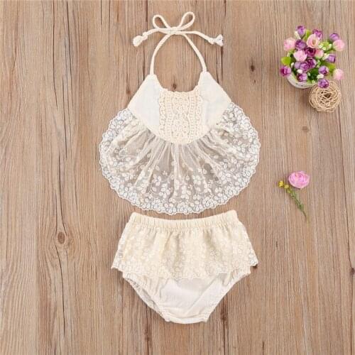 0-24M Cute Fashion Newborn Baby Girl Clothes Sets Summer Lace Sleeveless Ruffle Top+Mini Shorts Outfits 2Pcs Toddler Clothing