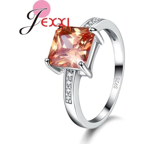 Square Women 925 Sterling Silver Wedding Engagement Rings Top Quality Shinning Cubiz Zircon Crystal Girls Fashion Jewelry