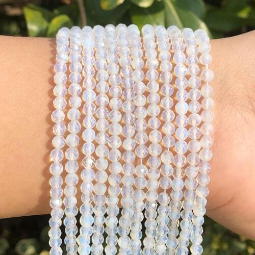 Natural White Opal 2/3/4mm Faceted Mineral Loose Beads for Jewelry Making DIY Christmas Gift Bracelets 15'' Tiny Stone