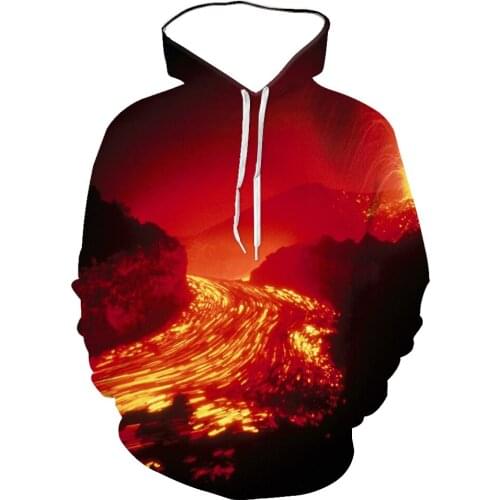 3D Spring And Autumn New Creative Mens Volcanic Eruption Print Hoodie Trendy Magma Sports Baseball Shirt Can Be Customizable