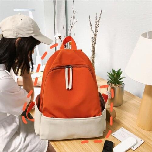 Simple Solid Color Womens Backpack Nylon Fashion Schoolbag College Style Light Casual Travel Bag Multi-Pocket Large Capacity