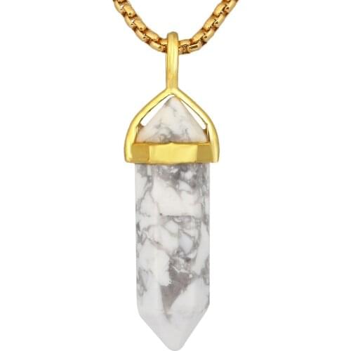 SUNYIK White Howlite Stone Six Pyramid Column Bead Healing Chakra For Necklace (Free Chain)