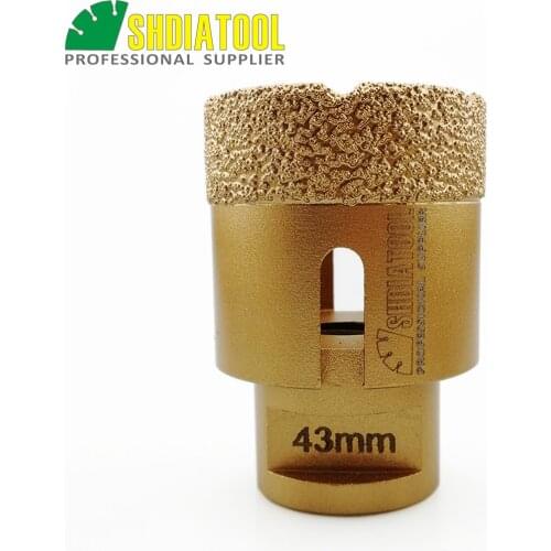 SHDIATOOL Diameter 43mm Vacuum brazed diamond drilling bits with15MM diamond height drill bit porcelain tile hole saw Cutter