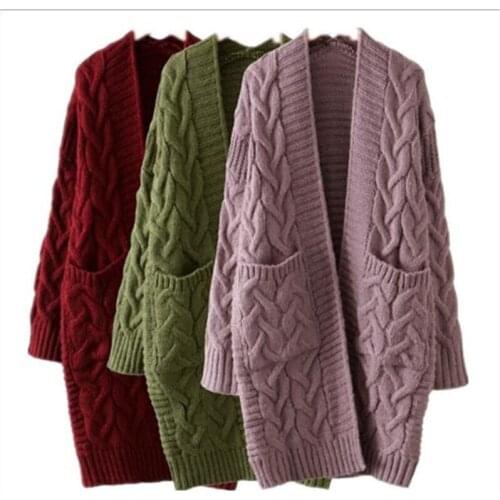 Sweater Womens Jacket 2021 Autumn and Winter New Korean Version Loose Knitted Twist All-match Mid-length Cardigan Winter Coat