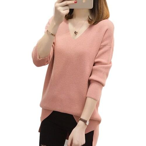 Plus size 4XL Knit Sweaters Women 2019 Autumn Winter Long sleeve V-neck Bottoming Sweaters Female Loose Cozy Pullover Tops A2420