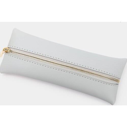 Temperament simple pencil case PU solid color student large-capacity pencil case creative leather pencil storage pencil case for