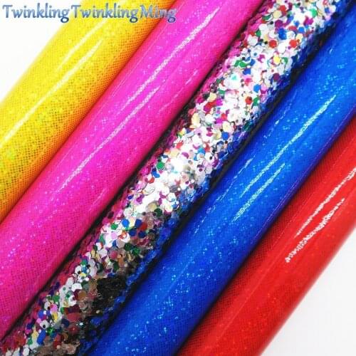 Mixed Colors Glitter Fabirc, Iridescent Faux Leather Fabric, Synthetic Leather Fabric For Bow A4 8"x11"Twinkling Ming XM426