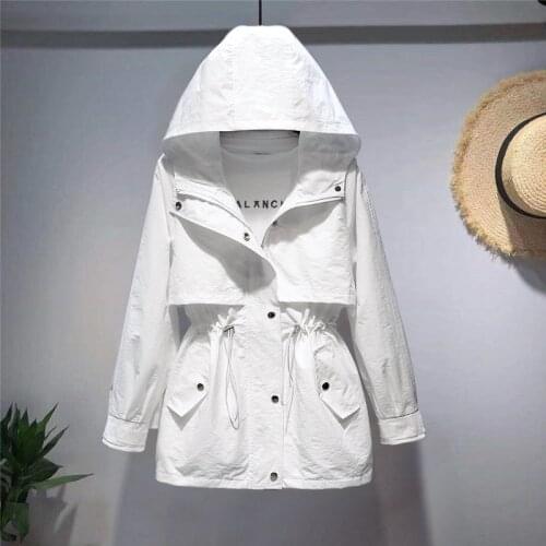New Womens Windbreaker Coat Fashion Spring Autumn Casual White Tooling Jacket Korean Hooded Harajuku Style Student Outwear Y550