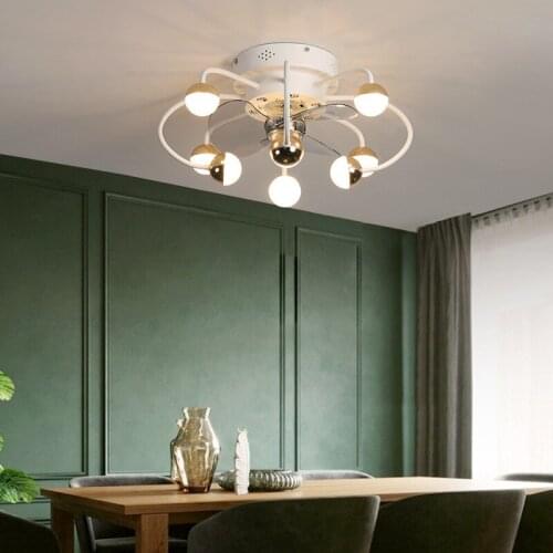 Villa Living Room Iron Fan Light Nordic Creative Intelligent Remote Control Ceiling Fan Study Room Silent Ceiling Fan