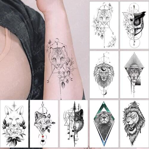 Waterproof Temporary Tattoo Sticker Simple Line Leopard Lion Flowers Flash Tatoo Owl Arm Wrist Fake Tatto For Body Art Women Men