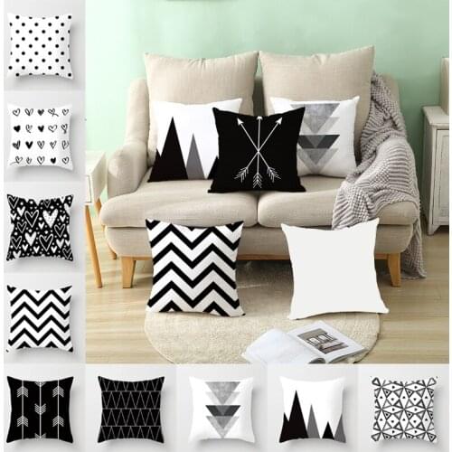 Geometric 18'' Zippered Protector Pillow Case Lumbar Pillow Sofa Black White Cushion Cover Home Decor