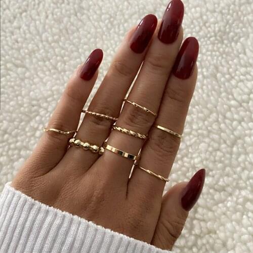 EN Fashion 2021 Geometric Circular Twist Wave Rings Set For Women New Minimalist Finger Joint 8 Pcs/Set Ring Female Punk Jewelry