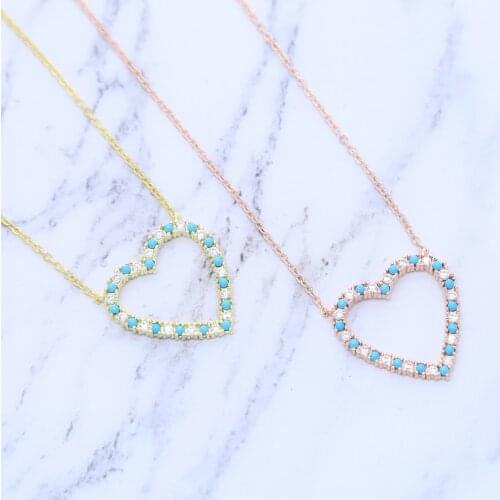 2021 New High quality Sweet Love Heart Necklace Statement Cute White Blue cz LOve Charm Choker Women Jewelry