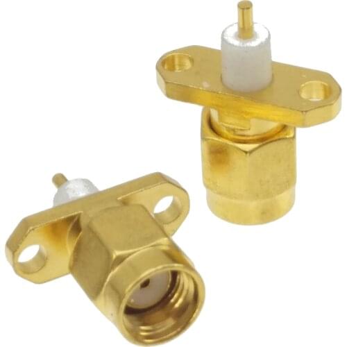 10pcs connector RP*SMA male 2-holes flange Jack PTFE solder cup deck mount