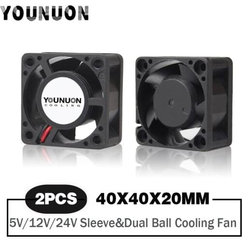 2 Pieces 40mm 40x40x20mm Cooling Fan DC 5V/12V/24V Dual Ball Bearing/Sleeve Bearing Cooling Cooler Fan for 3D Printer Cooling