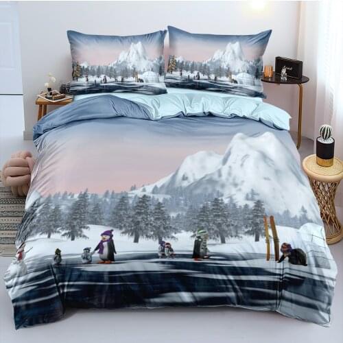 3D Duvet Cover and Pillowcase(s) Set Snow Mountain Twin Christmas Quilt Covers 3pcs Bedding Sets Twin/Full Bed Linens non-shrink