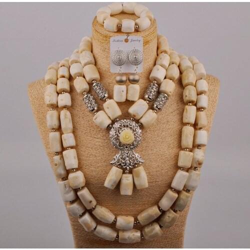 White Coral Beads Costume Necklace African Jewelry Set Nigerian Wedding Bridal Jewelry Sets 7-26-B3