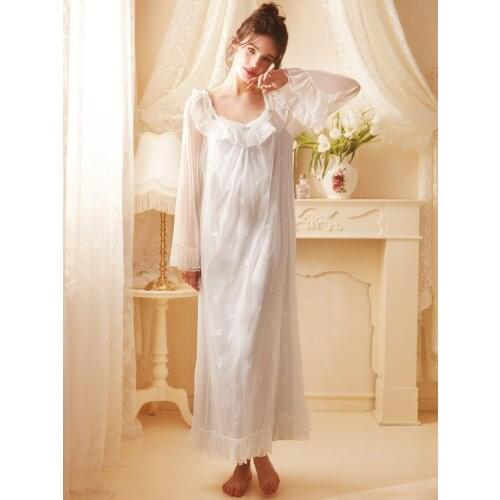 Free Shipping 2021 New Princess Blue and White Long Nightshirt Modal Nightgown Womens Soft Yarn Sleepwear Ladies Soft pijamas