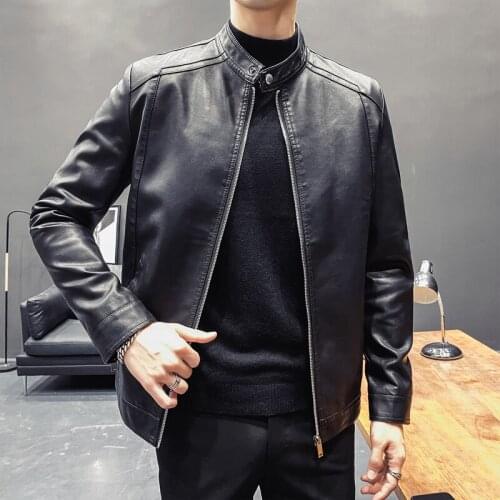 Plus Size 5XL-M Black PU Leather Motorcycle Jackets Men Clothing 2020 Fashion Stand Collar Slim Fit Long Sleeve Coats Casual Hot