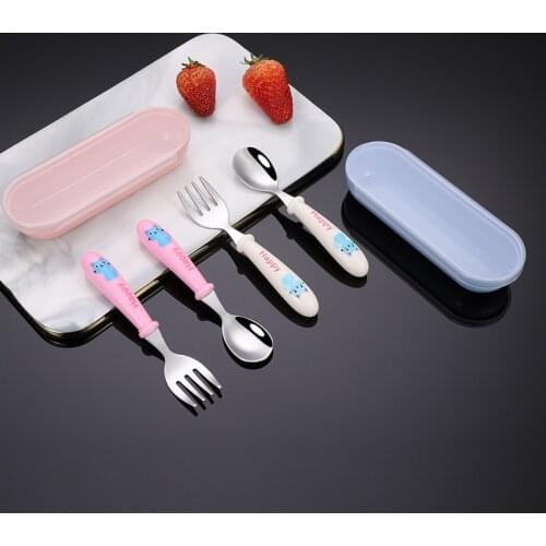 Baby Gadgets Tableware Set Children Utensil Stainless Steel Toddler Dinnerware Cutlery Cartoon Infant Food Feeding Spoon Fork