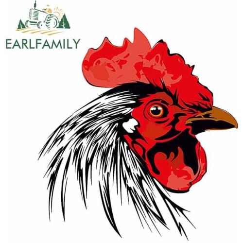 EARLFAMILY 13cm x 12.3cm for Red Cock Cartoon Car Stickers Helmet Motorcycle Sunscreen Vinyl JDM Bumper Trunk Truck Graphics