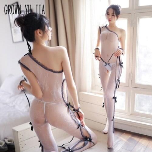 Sexy Open Crotch Fishnet Bodysuit Porno Lingerie Hot Babydoll Sheer Bodysuit Eroticas Body Stocking Binding Sex Play Catsuit