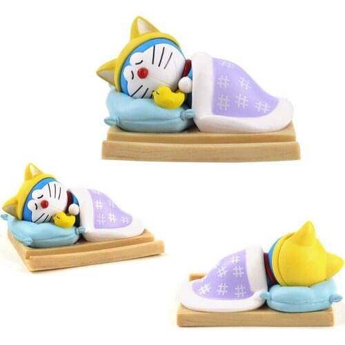 8cm Japanese Anime Movie Doraemon Sleep Edition PVC Action Figures Model Toys Phone Holder Decoration Children Birthday Gifts