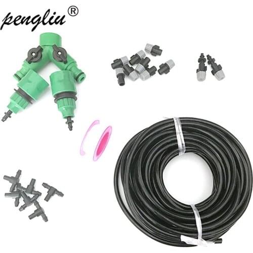 Supplies Irrigation Kits 20M 4/7 mm Water Hose Irrigation Sets Two Ways Coupling Mist Nozzle Adjustable Dripper System IT067