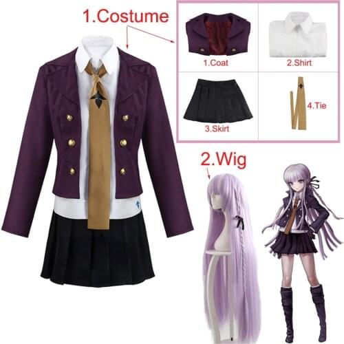Anime Danganronpa Kirigiri Kyouko Full Cosplay Costume Includes Purple Wig