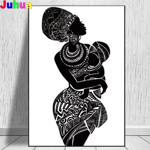 Beautiful African Woman with baby diy Diamond Painting Mosaic 5D Full Square Round DIY black white diamond Embroidery home decor