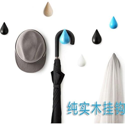 Creative solid wood clothes and hats hook wall clothes hook wooden water droplets decorative hanging hook wall hall entrance hoo