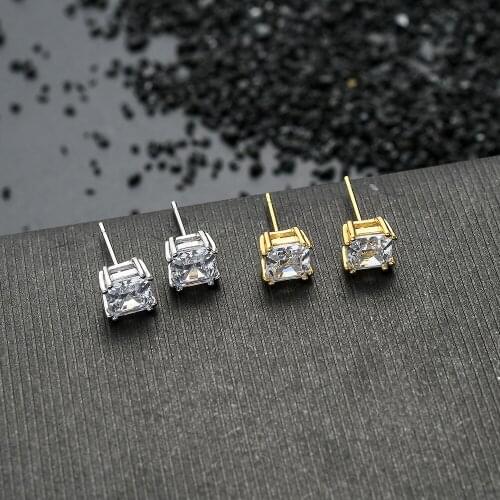 Square Zircon Hip Hop Bling Bling Brass Earrings Fashion stud earrings for women E014