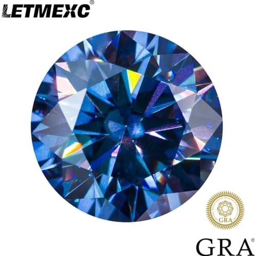 Letmexc Blue Moissanite Loose Diamond Moissanite Gems VVS1 Round Shape with GRA Cartificate