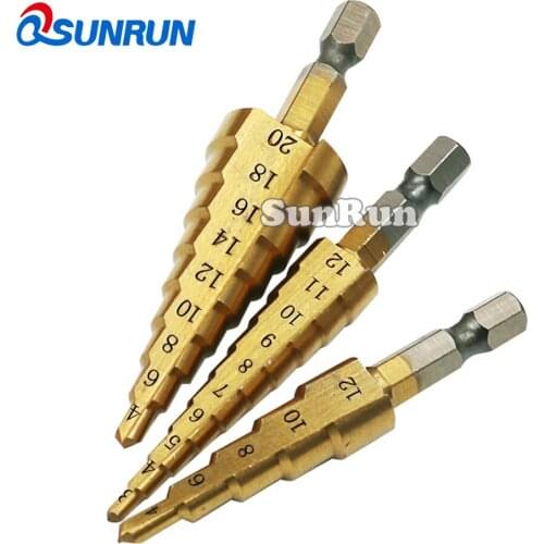 Small 3pcs metric hexagonal pagoda drilling metal drilling bit metric step drill hole hex shank straight slot ladder drill