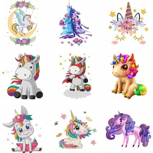 Cute Cartoon unicorn stripes appliques thermo stickers on clothes heat-sensitive iron on patches heat transfer sticker Accessory