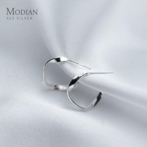 Modian Simple Unique Design Minimalism Stud Earrings for Women Charm 925 Sterling Silver Ear Studs Wedding Statement Jewelry