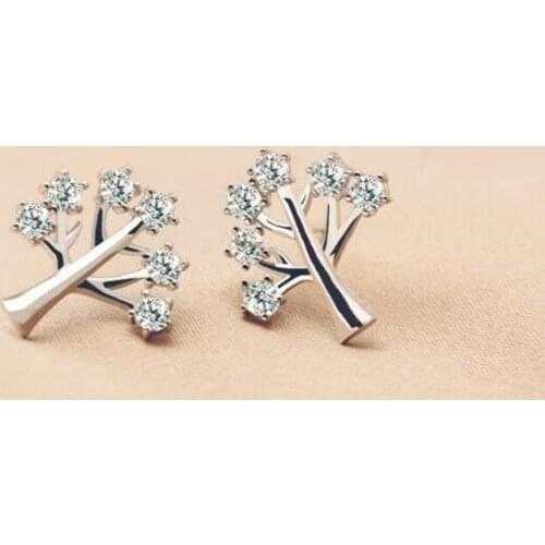 Fashion 925 Sterling Silver Jewelry Zircon Wishing Trees Stud Earrings Lucky Gifts Elegant Ladies Beatiful for Women SE078