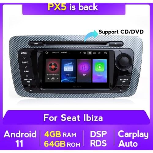 Android 11 PX5 4+64G DSP RDS Car Radio Multimidia Video Player GPS For Seat Ibiza 6j 2009-2013 Navigation NO 2DIN DVD