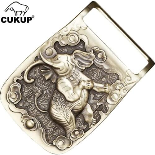 CUKUP Mens Unique Design Elephant Animal Pattern Brass Buckles Metal for 3.7-3.9cm Wide Belt Paties Cowboy Buckle Men BRK035