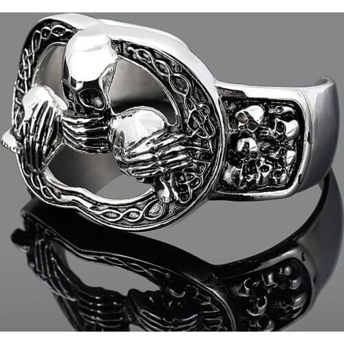 Punk Exaggerated Personality Hollow Mens Skull Titanium Steel Open Bracelet